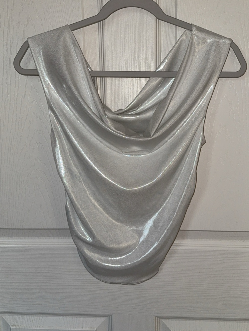 Silver Shimmery Draped Cowl Neck Top